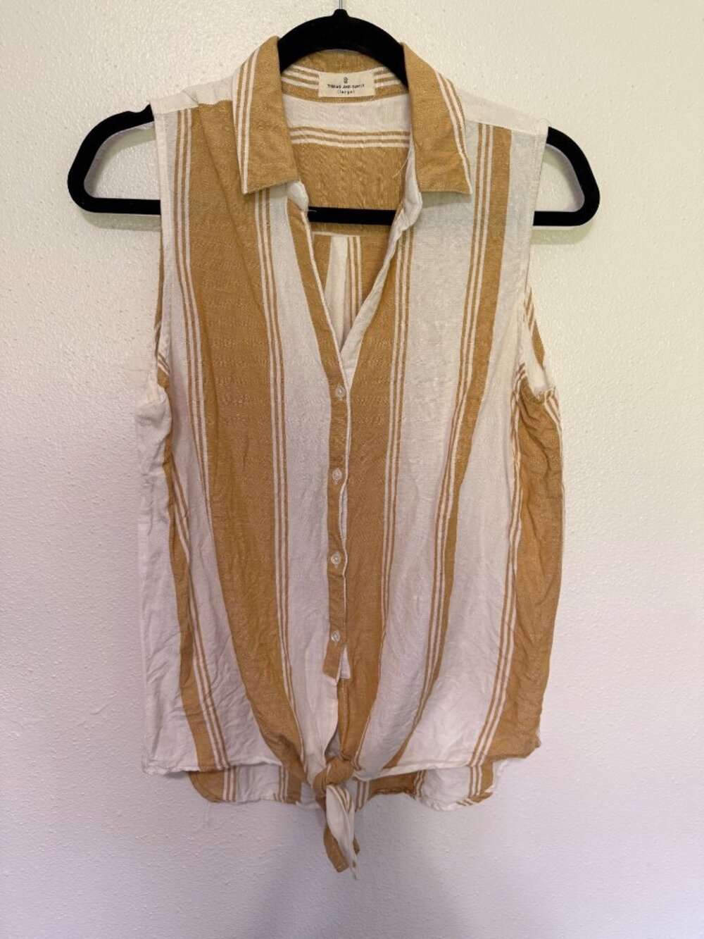 Thread And Supply Tank Button Up Gold White Stripe Collared Womans L